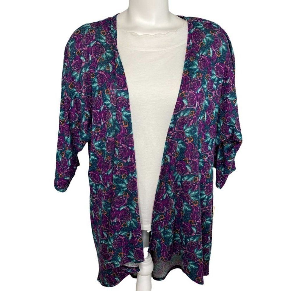 LuLaRoe‎ Lindsay Purple Rose Open Front Cardigan Kimono Sz Small NEW